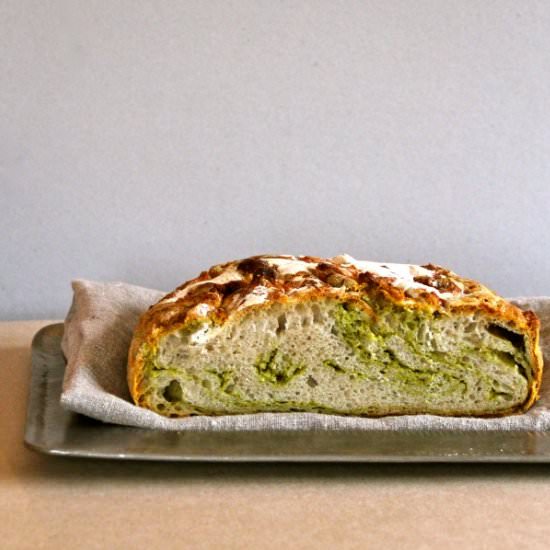 No Knead Pesto Bread