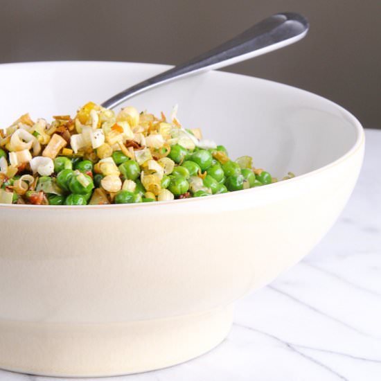 Baby Peas with Crispy Leeks