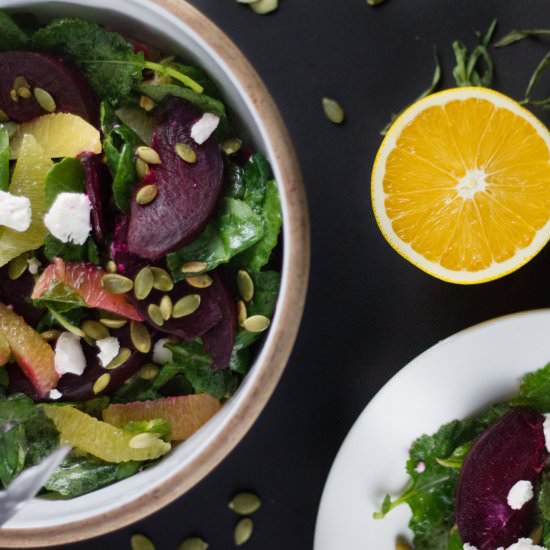 beet, orange and baby kale salad