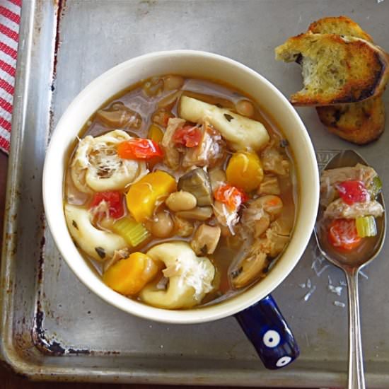 Tuscan turkey tortellini soup
