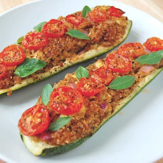 Pesto & Quinoa Zucchini Boats
