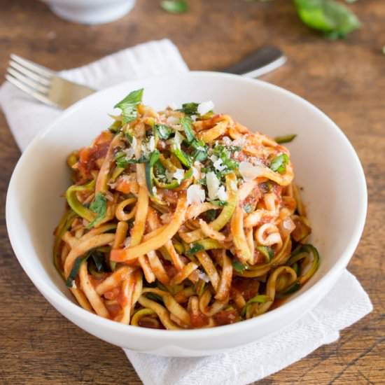 Zucchini Pasta with Tomato Sauce