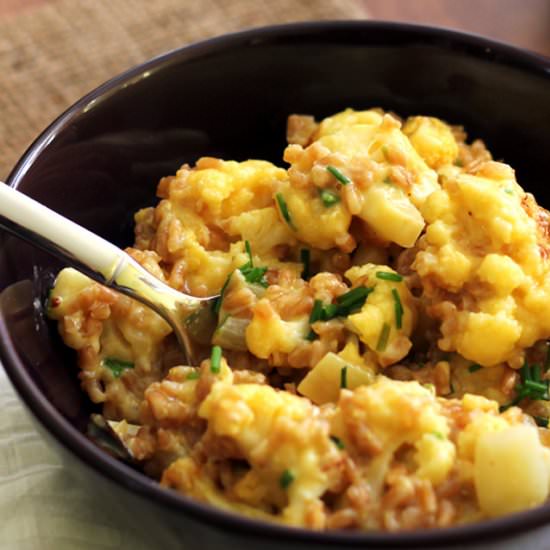 Cheesy farro + cauliflower risotto