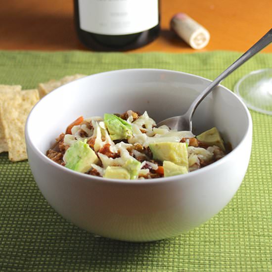 Turkey Chili Topped with Avocado