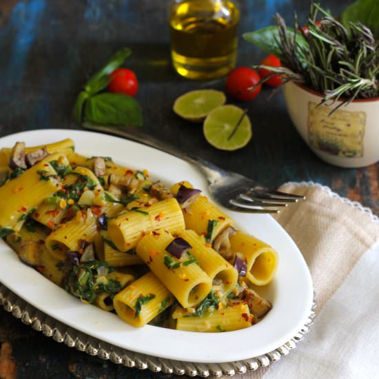 Spinach and Eggplant Rigatoni
