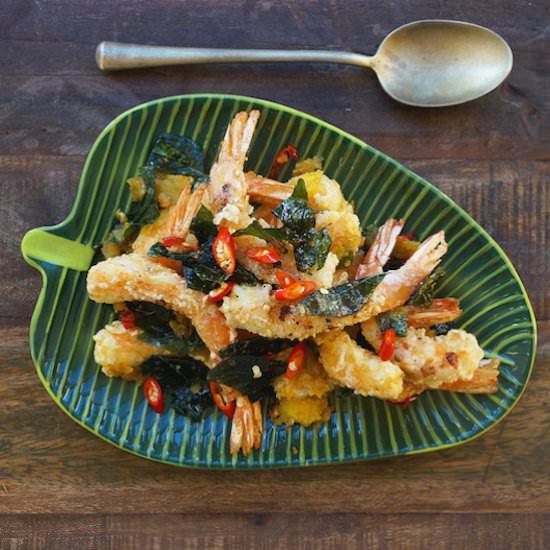 Salted Duck Egg Fried Prawns