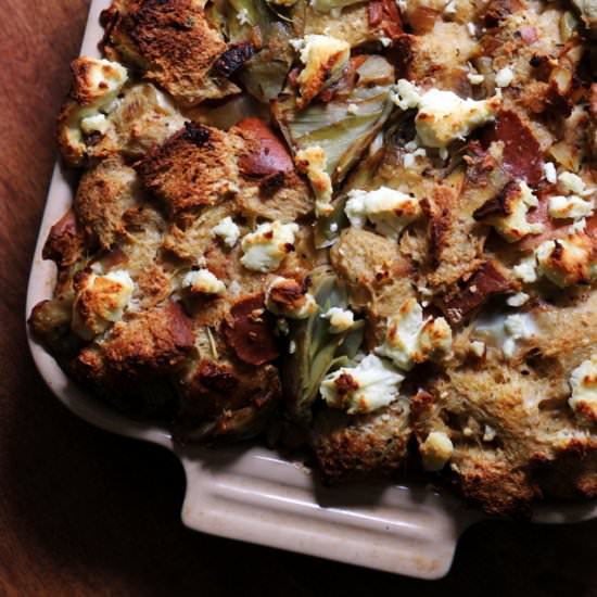 Artichoke and Goat Cheese Strata