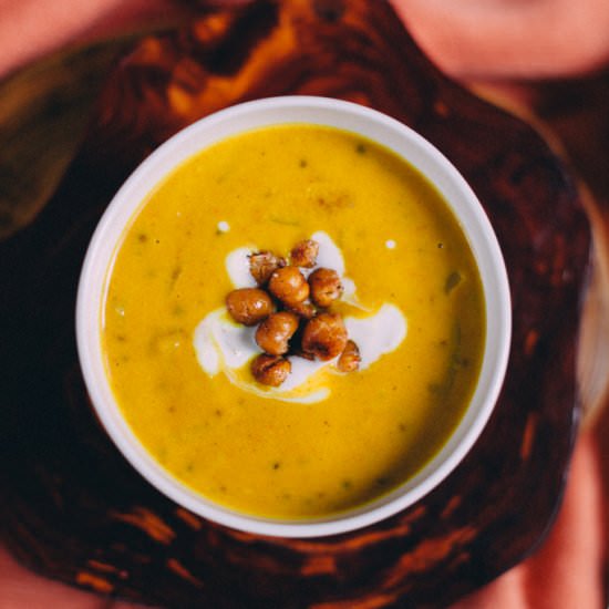 Pumpkin Soup w/ Chickpea Croutons