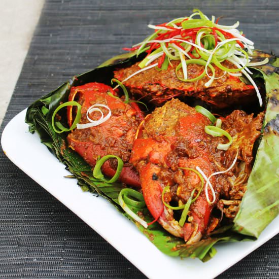Spicy Crab Barbequed in Banana Leaf