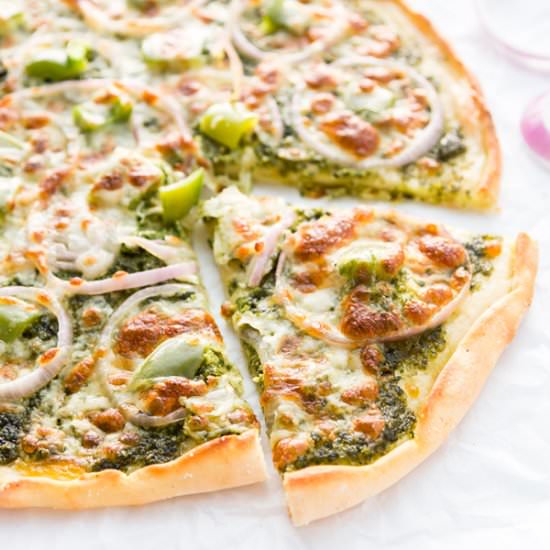 Onion & Bell Pepper Pesto Pizza