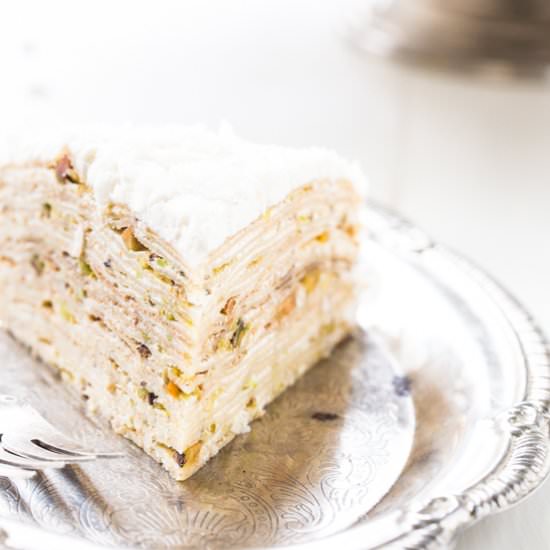 Coconut Pistachio Crepe Cake