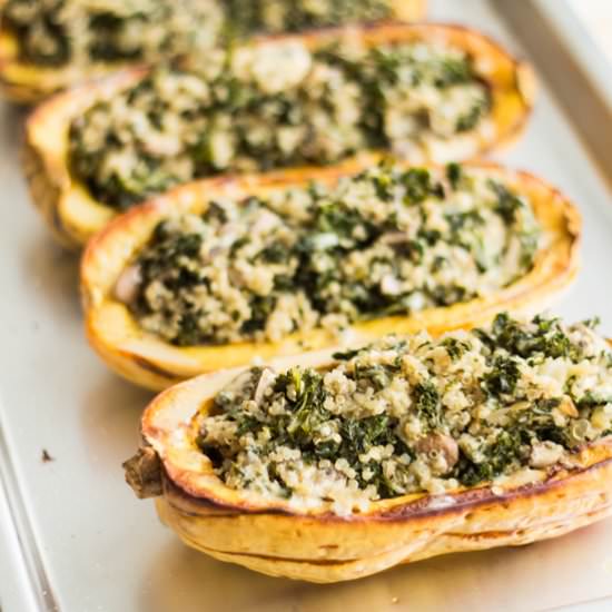 Kale Quinoa Stuffed Delicata Squash