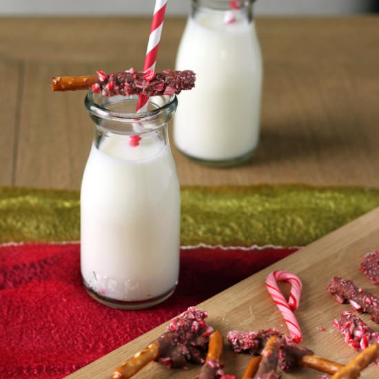 candy cane + chocolate pretzels