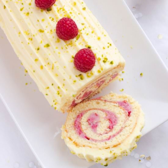 Raspberry White Chocolate Cake Roll