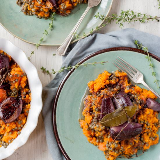 Root Mash & Wine-Braised Shallots