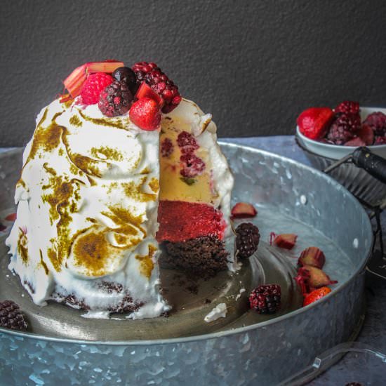 Raspberry Rhubarb Baked Alaska