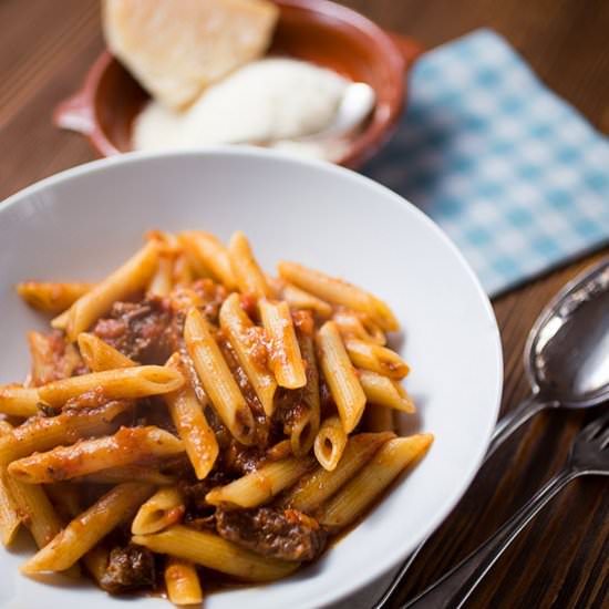 Penne with beef