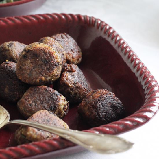 Aubergine & wild mushroom balls
