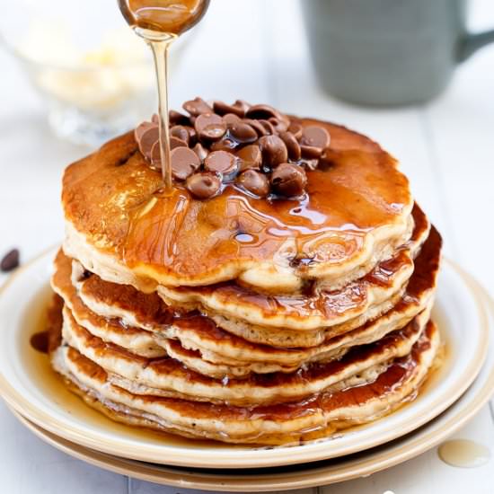 Chcolate Chip Chip Banana Pancakes