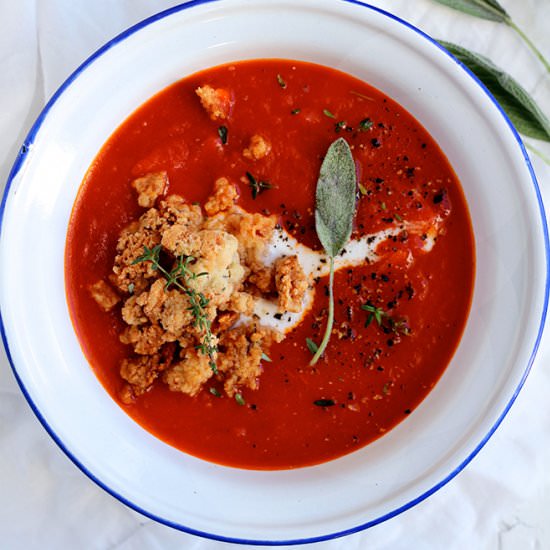 Pepper-Tomato Soup + Herbs Crumble