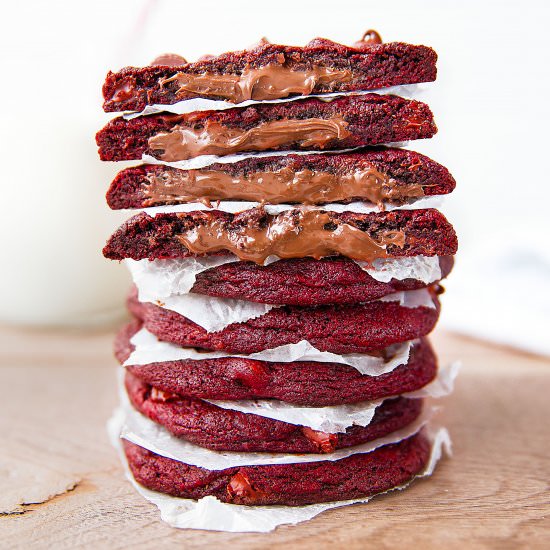 Nutella Stuffed Red Velvet Cookies