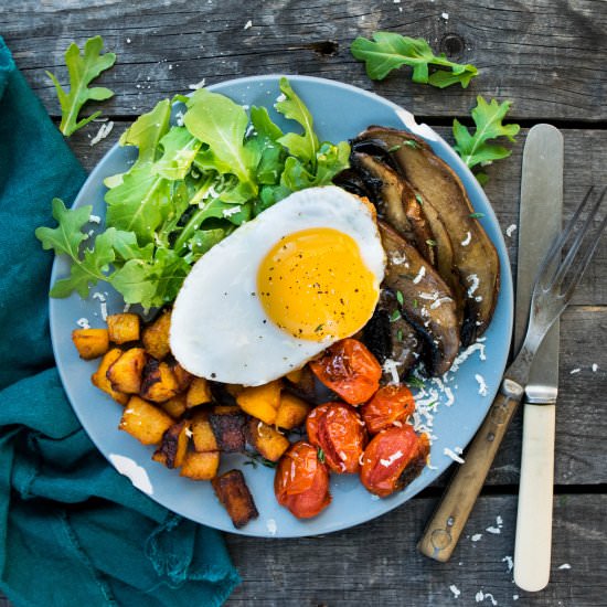 Roasted Squash with Fried Duck Egg