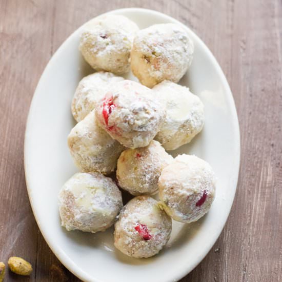 Cherry Pistachio Snowball Cookies