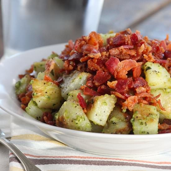 Fried Pesto Potatoes & Bacon