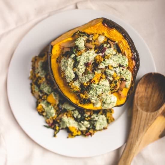 Stuffed Squash with Cilantro Sauce
