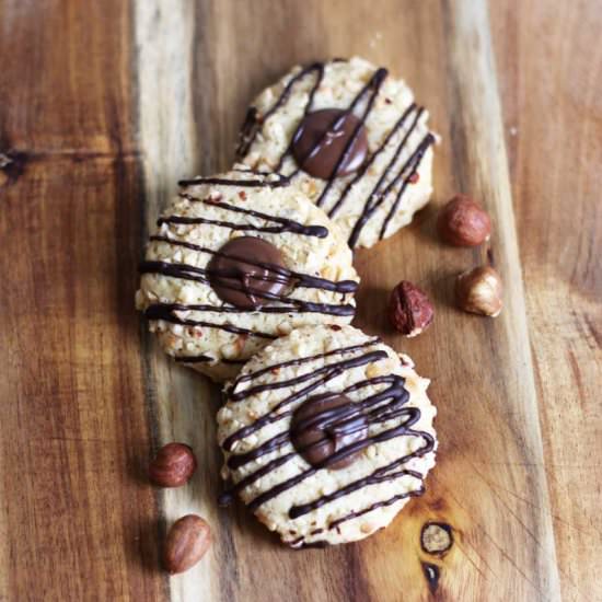Hazelnut Nougat Thumbprint Cookies