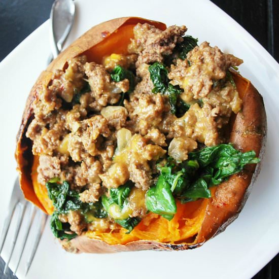Beef & Kale Stuffed Sweet Potatoes