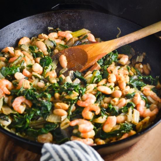 Greens, beans, and shrimp