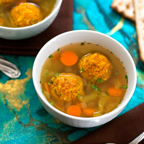 Vegan Pumpkin Matzo Ball Soup