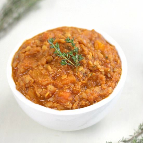 Butternut squash + red lentil stew