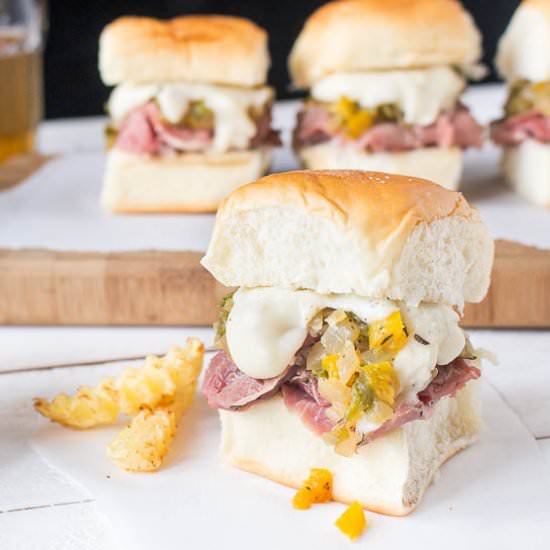 Prime Rib ‘Cheese-Steak’ Sliders