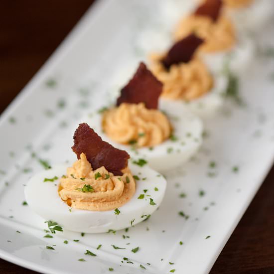 Bacon Sriracha Deviled Eggs