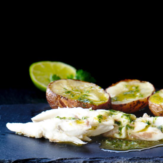 Salted Sea Bass with Green Sauce