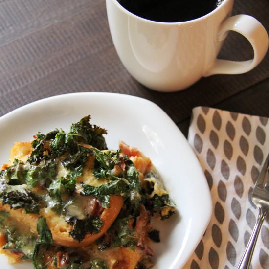 Bacon Kale Breakfast Bread Pudding