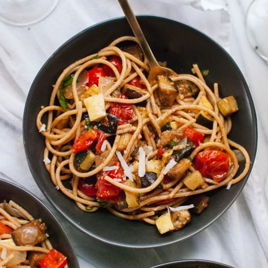 Spicy Roasted Ratatouille Spaghetti