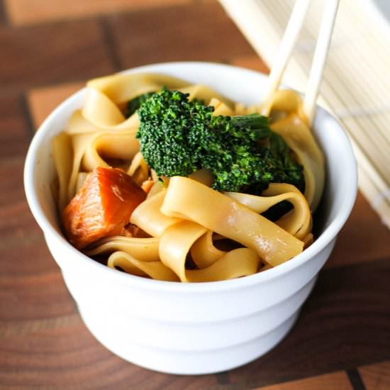 Salmon Broccoli and Rice Fettuccine