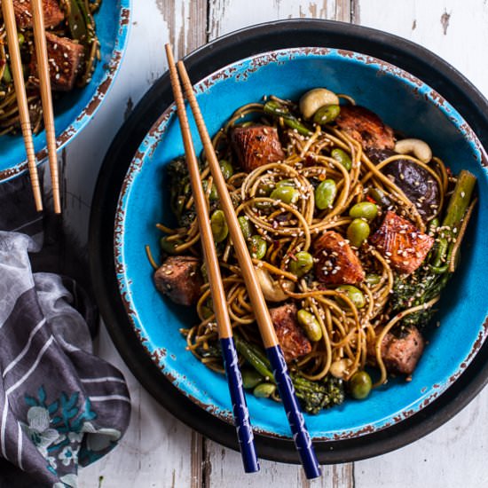 Sake and Ginger Soba Noodle Salmon