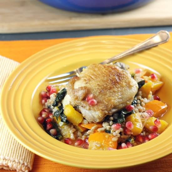 Braised Chicken with Farro & Kale