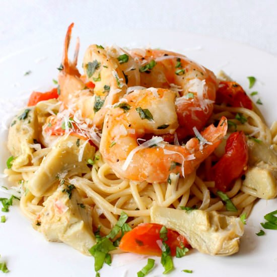 Skillet Shrimp and Artichoke Pasta