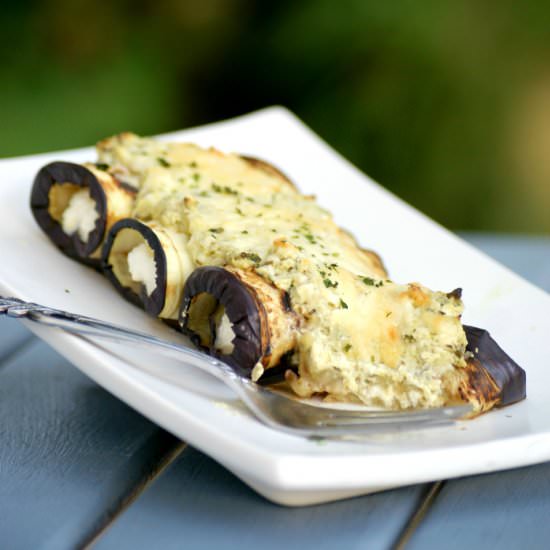 Pesto & Ricotta Eggplant Involtini