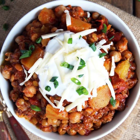 Chickpea + Lentil Chili with Squash