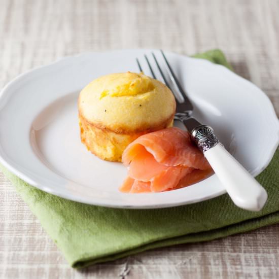 Polenta flan with salmon