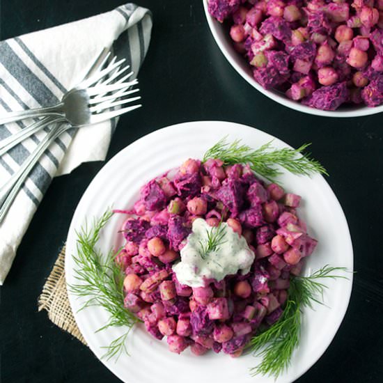 Purple Potato and Chickpea Salad