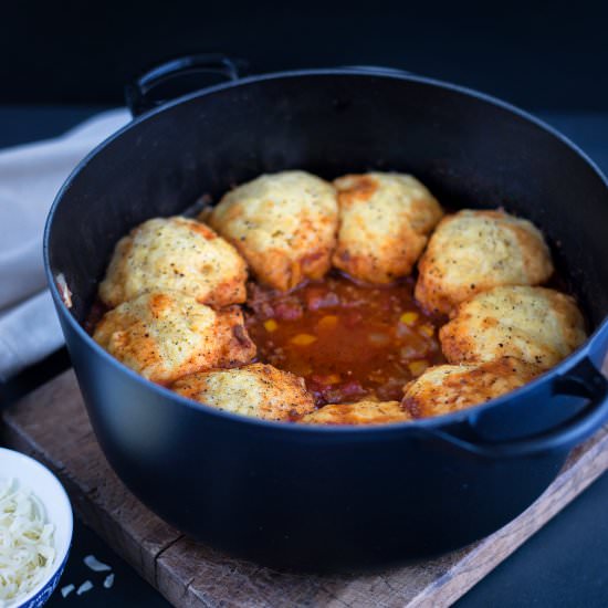 Beef Chili with Cornbread Dumplings