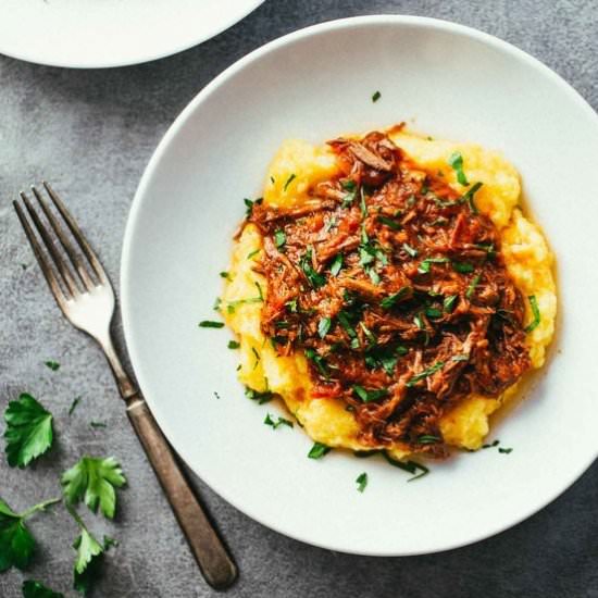 Crockpot Braised Beef Ragu Polenta