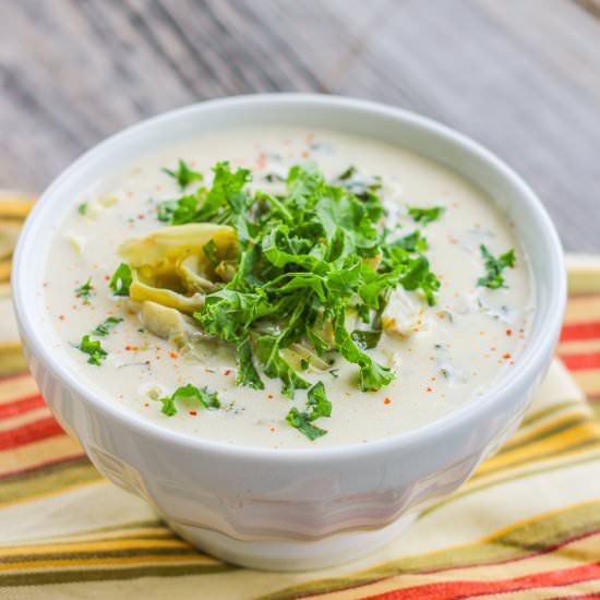 Cream of Artichoke and Kale Soup